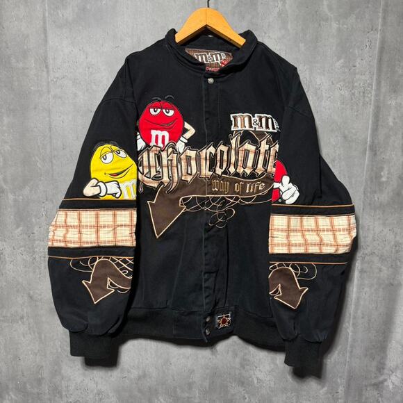 Vintage JH Design M&M “Chocolate Way Of Life” Black Mens Racing Jacket Black - Picture 2 of 7